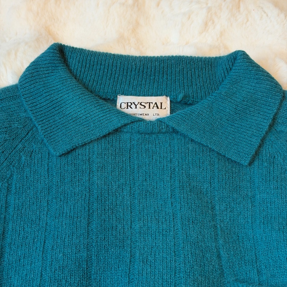 Crystal Sportswear Lambswool/Angora Blend Turquoise Vintage Sweater-M - Picture 16 of 16